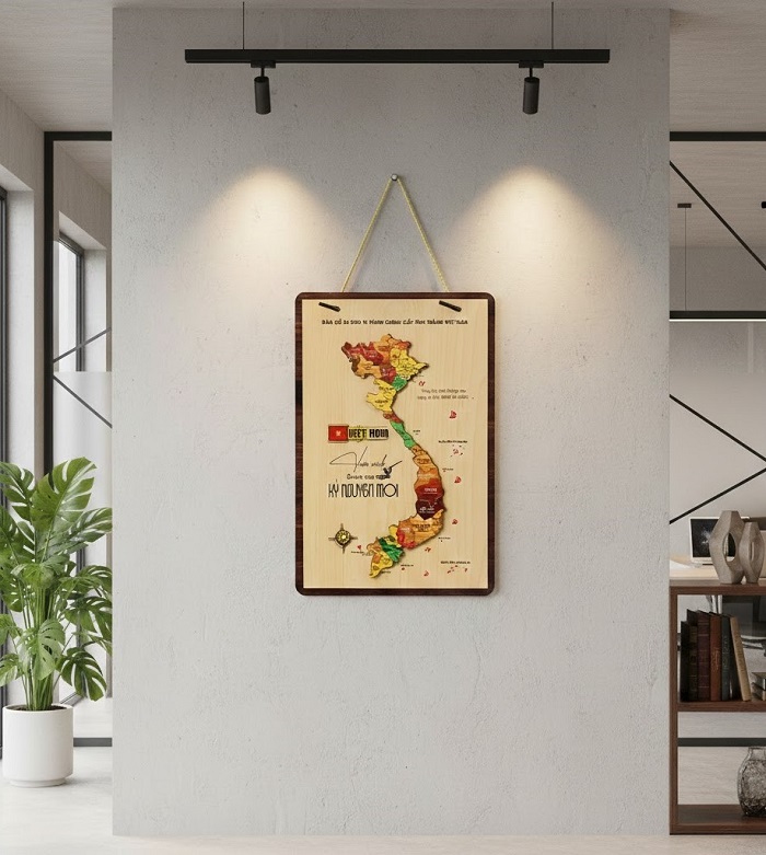 Trang trí văn phòng bằng bản đồ gỗ 34 tỉnh thành