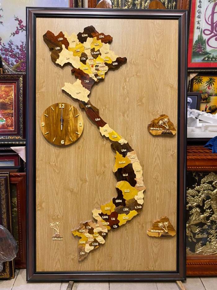 Các mẫu bản đồ gỗ 34 tỉnh thành đồng hồ