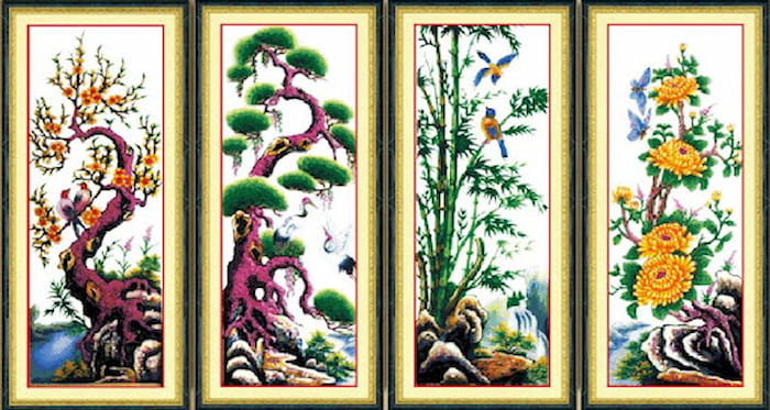 Tranh gỗ phong thủy Tứ Quý biểu tưởng cho 4 mùa trong năm