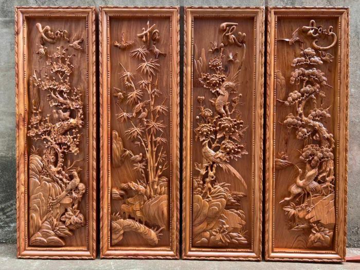 Bộ tranh gỗ hương tứ quý – Xuân Hạ Thu Đông (Nguồn: Internet)