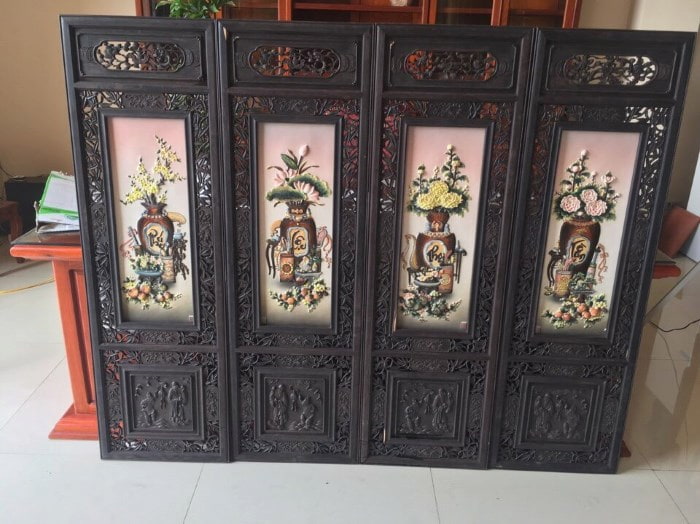 Tranh tứ quý gỗ trắc Nam Phi (Nguồn: Internet)